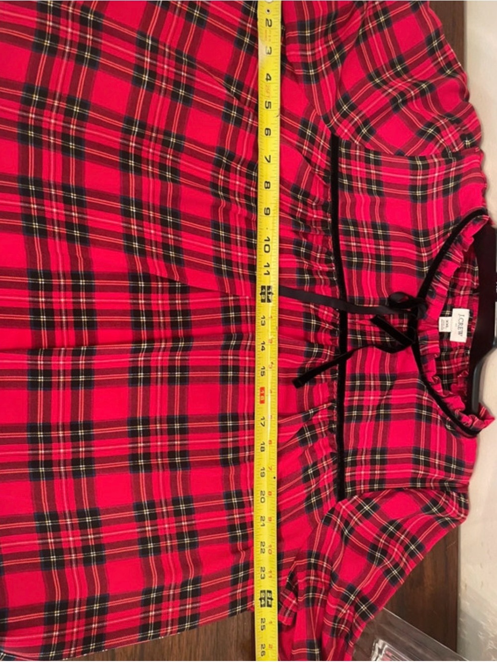 J. Crew Red Plaid Ruffle-Neck Long-Sleeve Blouse Size XXL - Picture 3 of 7
